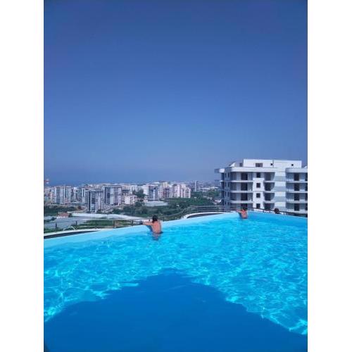 Apartment in Alanya mit Pool auf dem Dach,Garage,Blick auf das Meer,Sauna