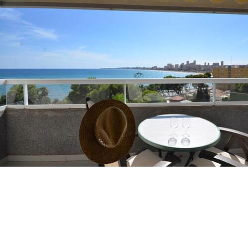 Jardines del Mar ref 180 ap 4 pers, planta 6, 2 dormitorios, 2 baños, aire acondicionado, wifi, piscina, aparcamiento, 200m de la playa