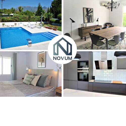 Modern villa with pool & BBQ next to a beach