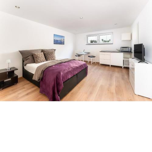 Modernes Basement-Studio im UG mit Boxspringbett und Walk-in Dusche mit guter Anbindung in die Innenstadt