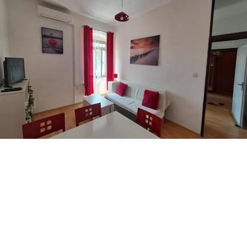 Red blue and Gray blue apartment